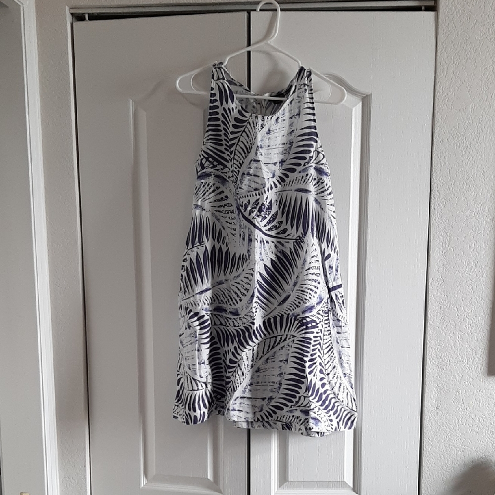 Tahari White and Navy Leaf Print Mini Dress